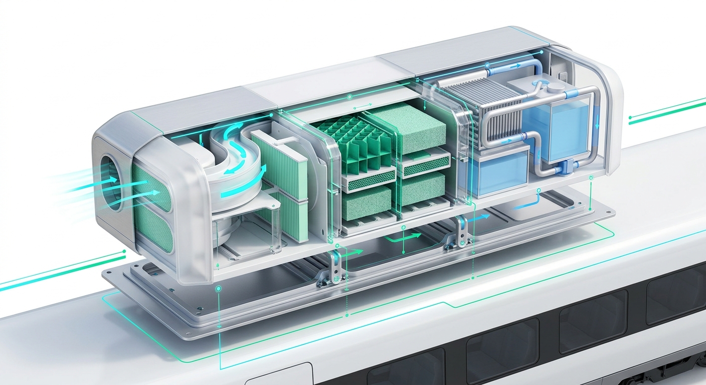 Engineering cutaway of rooftop environmental module